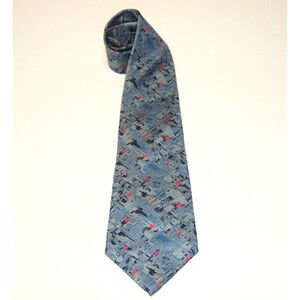 Vintage Lord Ascot Tie Unique Blue with Paint Streak Design 3.24"W x 57"L